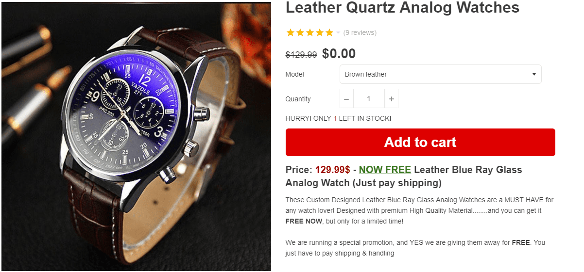 leather quartz analog watch as a free plus shipping product