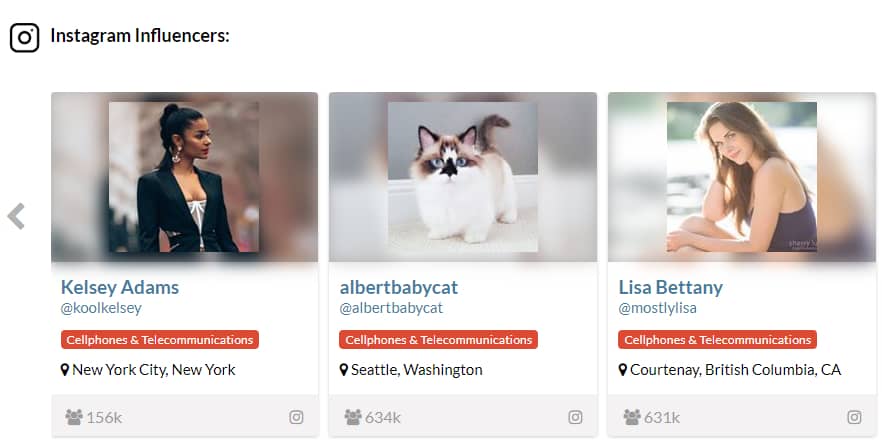 Selected instagram influencers