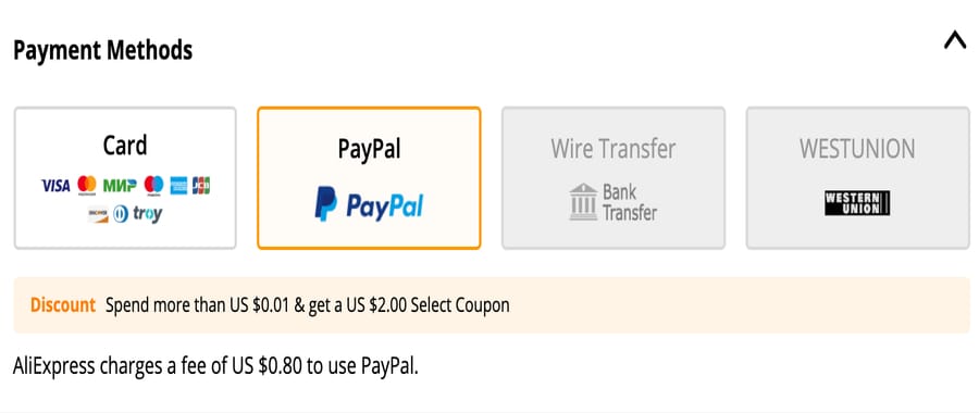 PayPal payment option on aliexpress