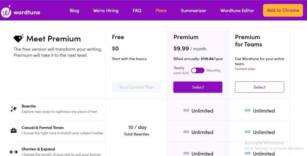 WordTune Pricing