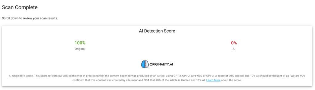 AI detector Scan result