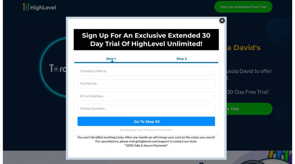 payment info for Accessing extended trial